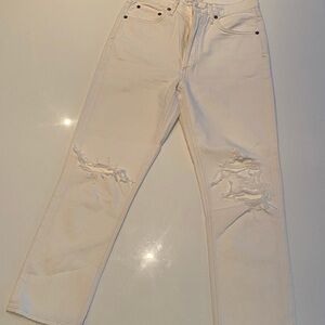Agolde Cream Distressed Straight Jeans